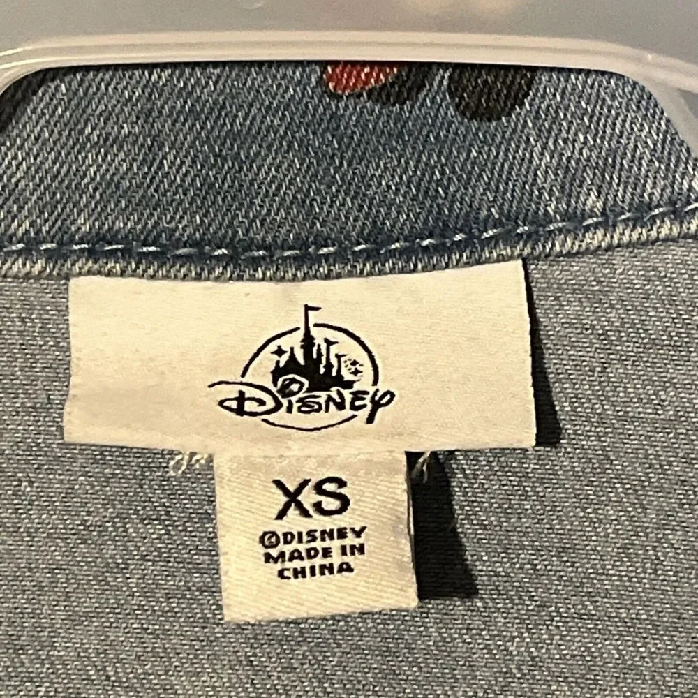 Disney‎ Adult Minnie Mouse All Over Face Print Denim Jean Jacket Women's XSmall
